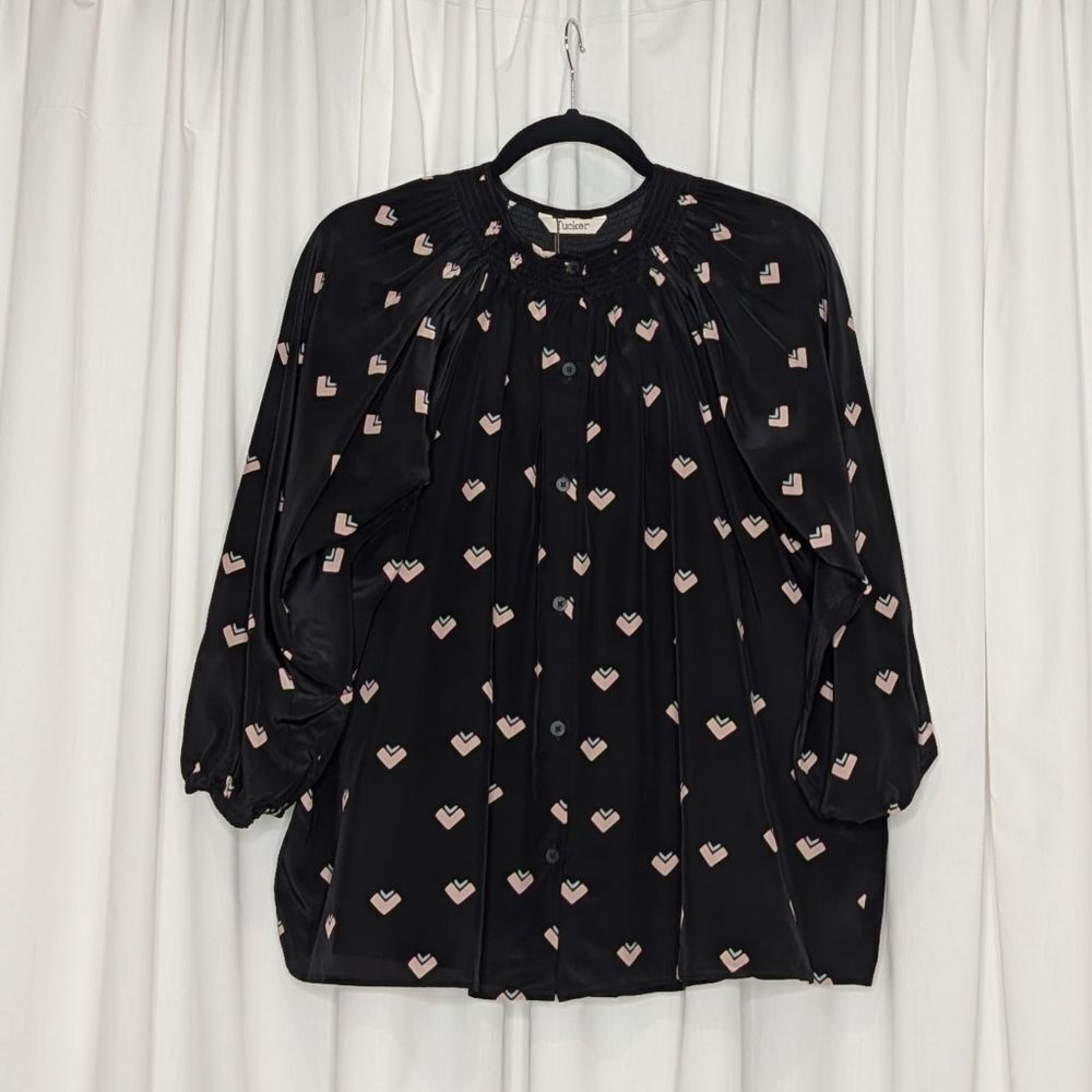 Tucker Classic Blouse Rose Knows in Crepe de Chine Silk Top Long Sleeves